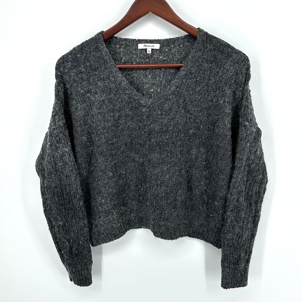 Madewell Alna V Neck Sweater Women's M Alpaca Blend Minimalist Cable Knit